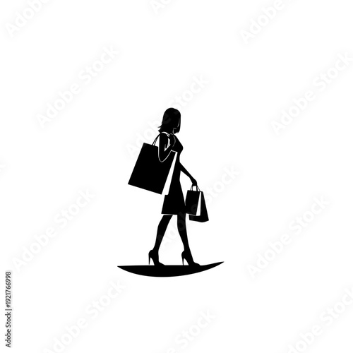 Stylish Woman Shopping Silhouette – Black and White Fashion Illustration
