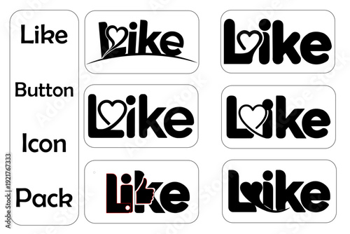 Variations of like button designs in different styles and formats isolated on white background