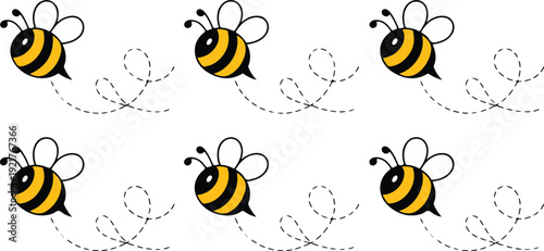 Adorable Bumblebee Flight Vector Set  Cute Bees with Dotted Motion Trails