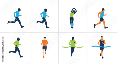Athletic figures running exercising training competition vector illustration