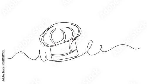One single line drawing of chef hat or cap for restaurant vector graphic illustration. Elegant cafe badge concept. Modern continuous line draw design street Hand drawn one line vector. Editable stroke