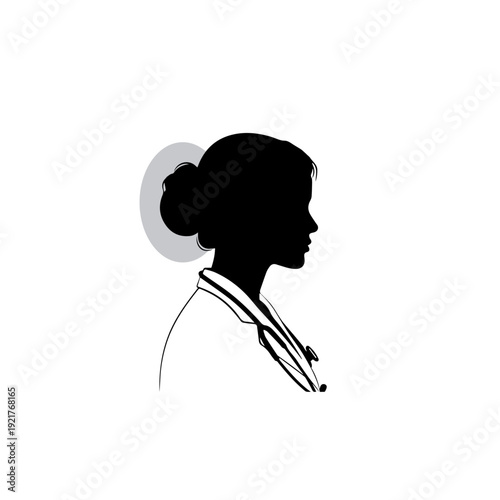 Female Doctor Profile Silhouette – Minimal Black and White Medical Illustration
