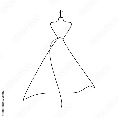 Female torso mannequin vector. One line continuous drawing. Hand drawn linear silhouette illustration. Clothing, dress icon, tailoring. Fashion design print, banner, card, wall art poster.