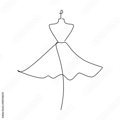One line continuous drawing. Hand drawn female torso mannequin vector. Linear silhouette illustration. Clothing, dress icon, tailoring. Fashion design print, banner, card, wall art poster, minimal sig