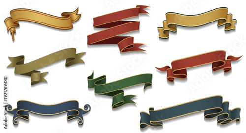 Collection of decorative ribbons and banners for design.