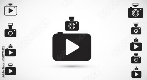 Video camera icon collection with play button symbol.