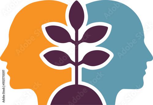 mental health vector logo two profiles plant symbol for therapy