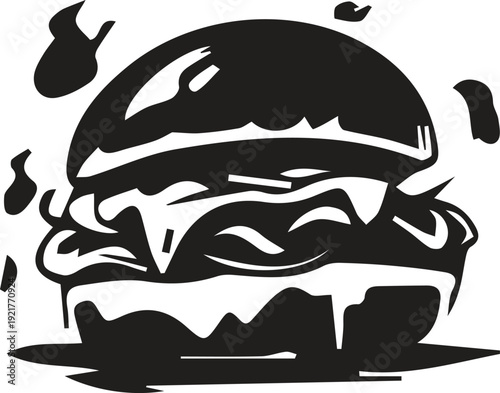 Black and white hot hamburger illustration