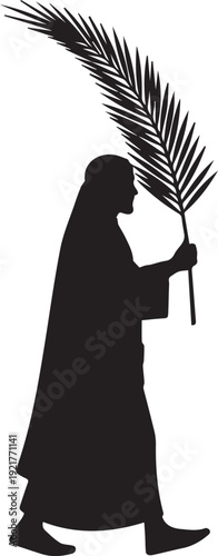 Palm sunday procession silhouette illustration vector person holding palm leaf