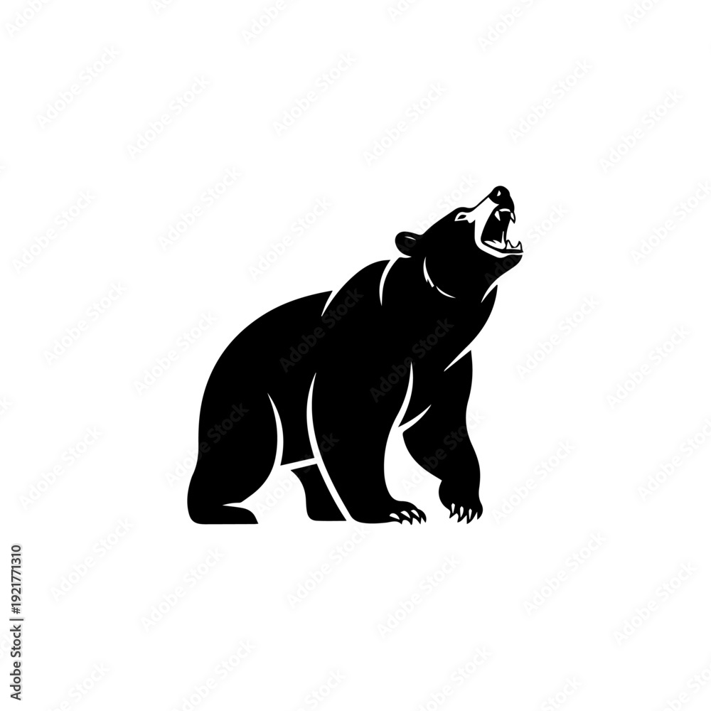 Fototapeta premium Roaring Bear Silhouette Black and White Wildlife Illustration