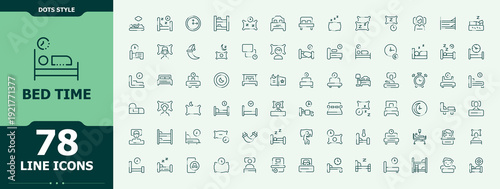 Bed Time icon set. Featuring bedroom, relax, comfortable, sleeping pill, sleep, slipper and more. Rest icon collection. Vector icons collection. Editable vector art.