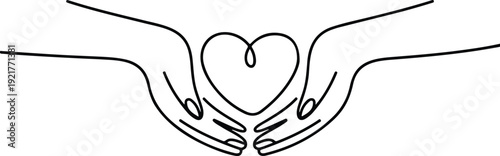 Hands Holding Heart Continuous Line Vector Charity Donation Symbol