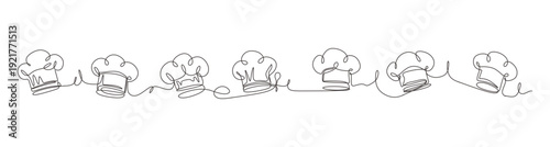 One single line drawing of chef hat or cap for restaurant vector graphic illustration. Elegant cafe badge concept. Modern continuous line draw design street Hand drawn one line vector. Editable stroke