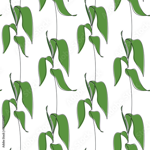 Hand drawn green corn leaves vector seamless pattern. Abstract floral illustration. Botanical backdrop. Line continuous wallpaper, background, fabric, textile, minimal print, package design.