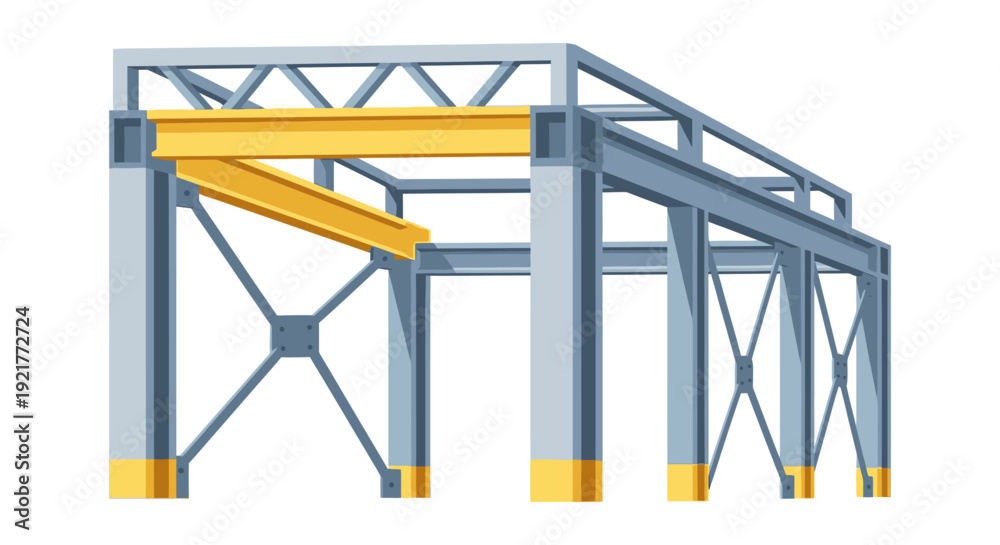 Fototapeta premium Steel Structural Framework Illustration: Modern Construction Engineering with Metal Beams and Columns Design Element