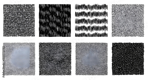 Set of eight abstract hand drawn ink texture patterns