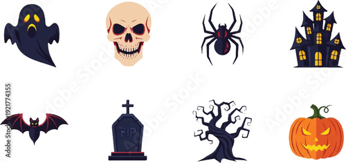 Halloween icons set isolated vector illustration