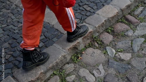 Wallpaper Mural Little girl goes on cobbled pavement Torontodigital.ca