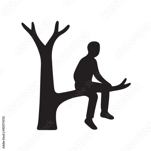 Vector silhouette of a man standing by a tree alongside a dancing woman ballerina in an artistic black outline pose