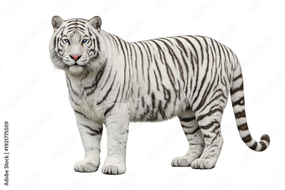 Obraz premium White tiger standing looking at camera on transparent background