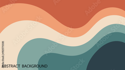 Abstract background with retro flowing liquid waves and organic wavy shapes in muted terracotta and teal tones