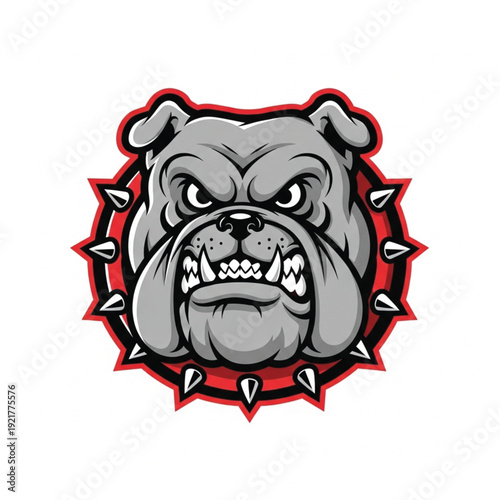 Muscular bulldog mascot vector in powerful stance with spiked collar for sports and security logo