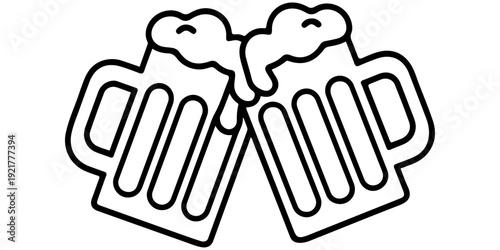 Mugs on coffee, head hit mugs, a simple black and white mugs together in a cheerful toast symbolizing celebration. 