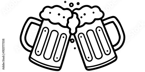 Mugs on coffee, head hit mugs, a simple black and white mugs together in a cheerful toast symbolizing celebration. 