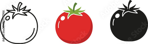 Tomato icon set outline color and silhouette styles fresh vegetable illustration red tomato graphic healthy food symbol modern vector design