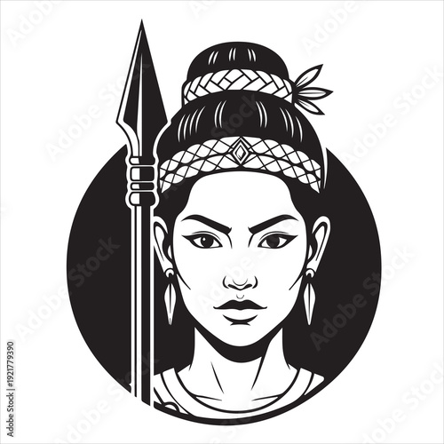 Ancient Warrior Portraits – A Collection of Black and White Vector Art Icons. Ancient warriors and historical heroines from various civilizations are illustrated in a black and white vector line art