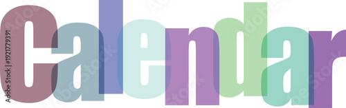 Colorful stylized text spelling out the word calendar in a rainbow gradient design