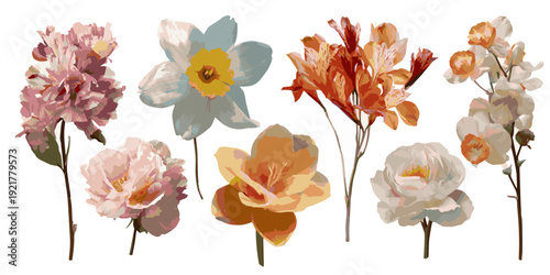 watercolor illustration of a variety of tulips