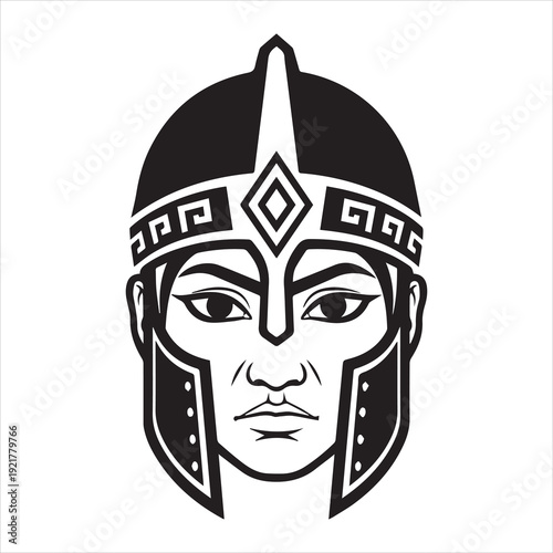 Ancient Warrior Portraits – A Collection of Black and White Vector Art Icons. Ancient warriors and historical heroines from various civilizations are illustrated in a black and white vector line art
