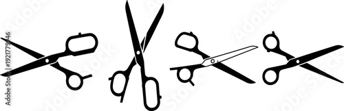 Hairdressing Scissors Set Different Angles Professional Barber Tool Silhouette Vector Illustration