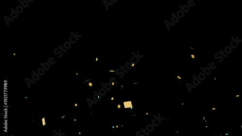 3D Explosion colorful Confetti, Falling golden confetti on black screen background. 4K with Alpha channel 3D animation of exploding confetti video