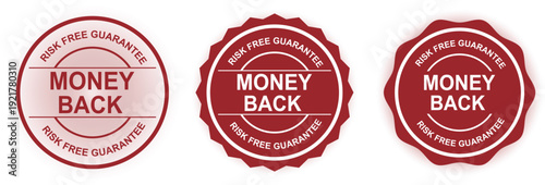 Red Money Back Guarantee Badge Collection with Risk Free Warranty Seal Labels for eCommerce and Product Packaging