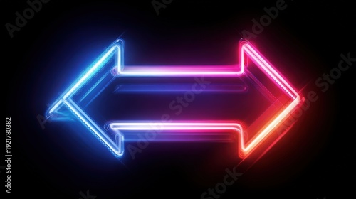 Glowing neon directional pointers illuminate a dark background with contrasting cool and warm illumination