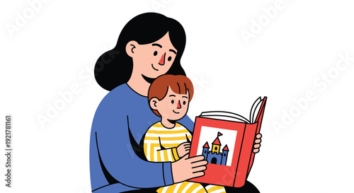 Mother reading a storybook to her young child in a loving moment together