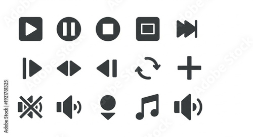 Collection of media player icons for digital interfaces.