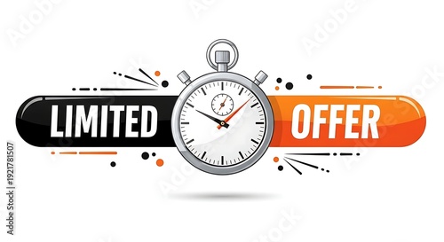 A limited time offer represented by a stopwatch and banner