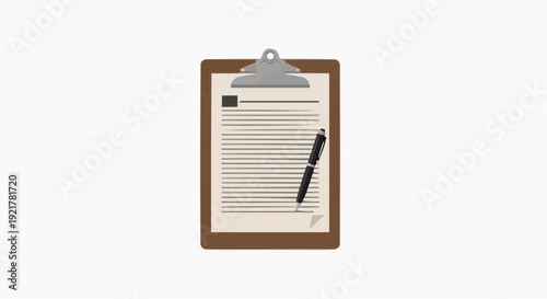 A realistic illustration of a clipboard with a pen on top of a document viewed from the front