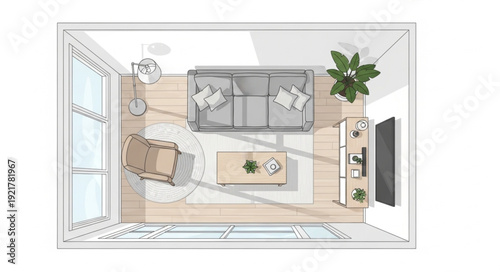 Top View of Modern Living Room Floor Plan.