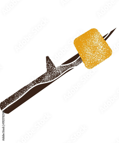 Vibrant s'mores roasting over campfire on textured skewer