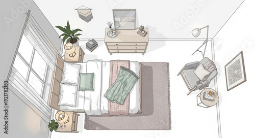 Top View of Modern Living Room Interior.