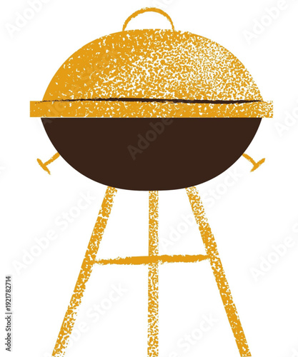 Vibrant yellow and brown barbecue grill on stand