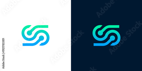 Modern S-shaped logo design visualizing digital connectivity and data flow, featuring sleek interconnected lines and a vibrant gradient, ideal for technology branding