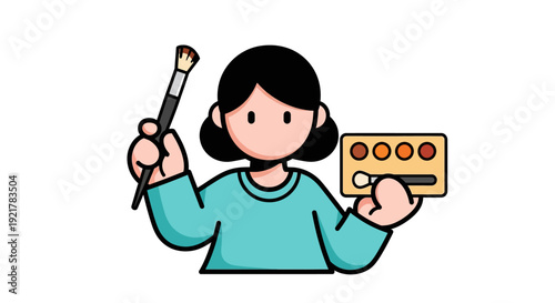 Cute Cartoon Character Holding Makeup Brush and Eyeshadow Palette for Beauty Tutorial Icon