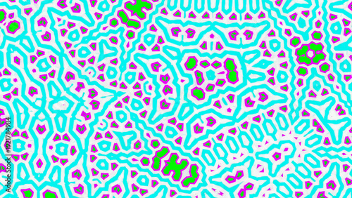 Fractal Design Created With Blue, Green, and Pink Shapes and Lines Over a White Background