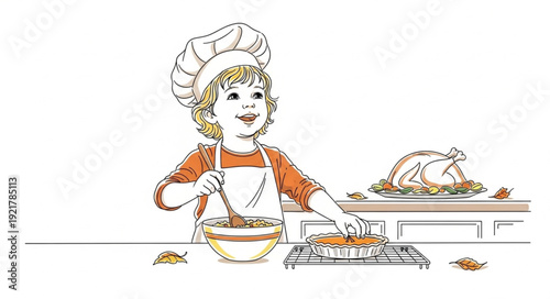 Woman Chef Cooking in Kitchen.