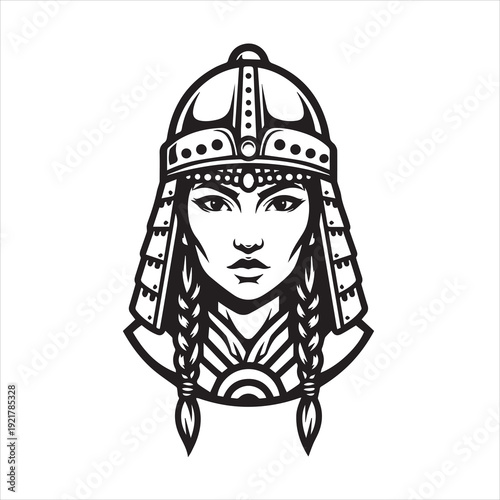 Ancient Warrior Portraits – A Collection of Black and White Vector Art Icons. Ancient warriors and historical heroines from various civilizations are illustrated in a black and white vector line art